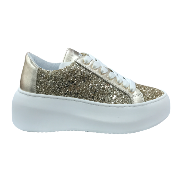 espadrille de ville Méliné à semelle épaisse et strass fait en cuir en Italie